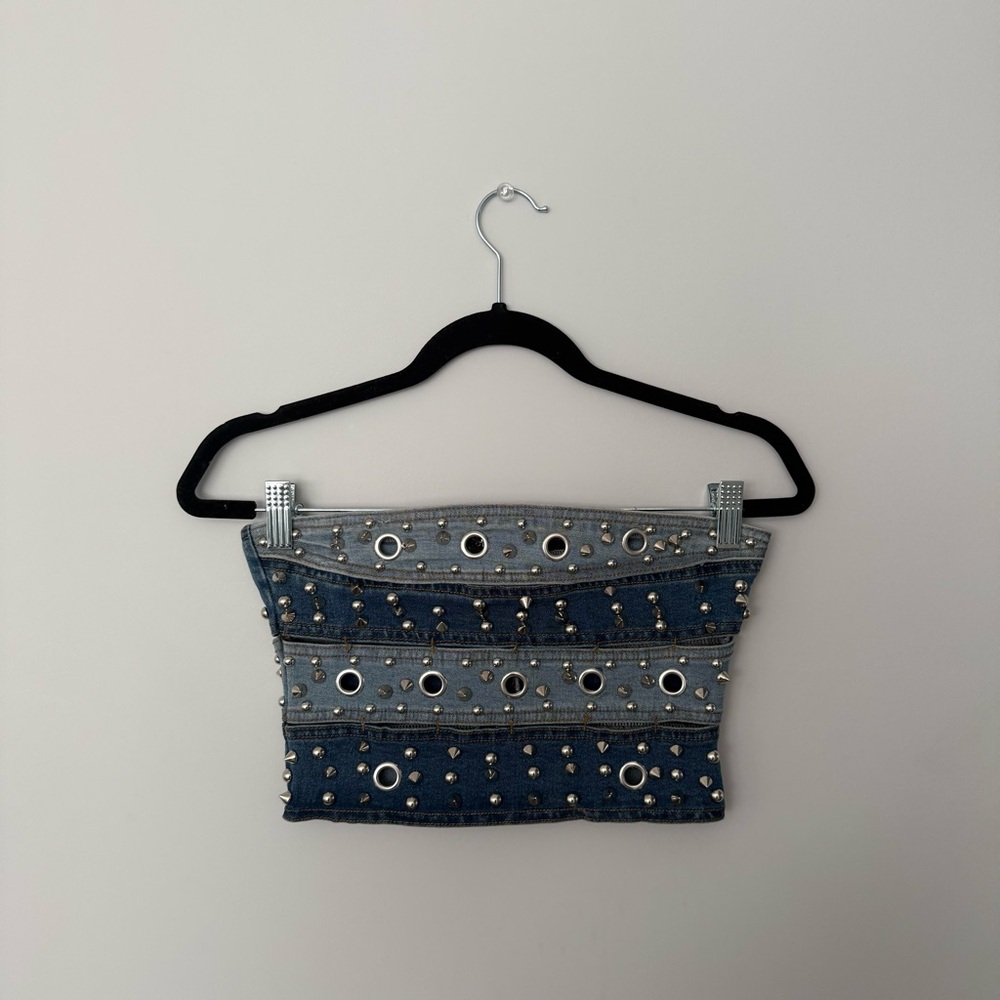 AKIRA Denim Studded Tube Top